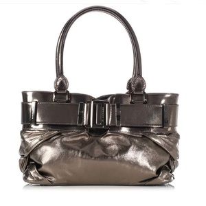 Burberry Knotted Healy Tote Leather Metallic Shoulder Bag Nova Check Handbag Zip